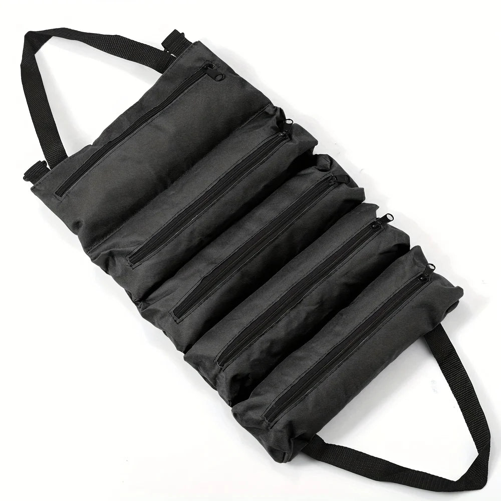 Heavy-Duty Roll-Up Tool Bag - Oxford Fabric Multi-Tool Organizer All-in-One Garage Storage for Mechanics/Electricians/Carpenters