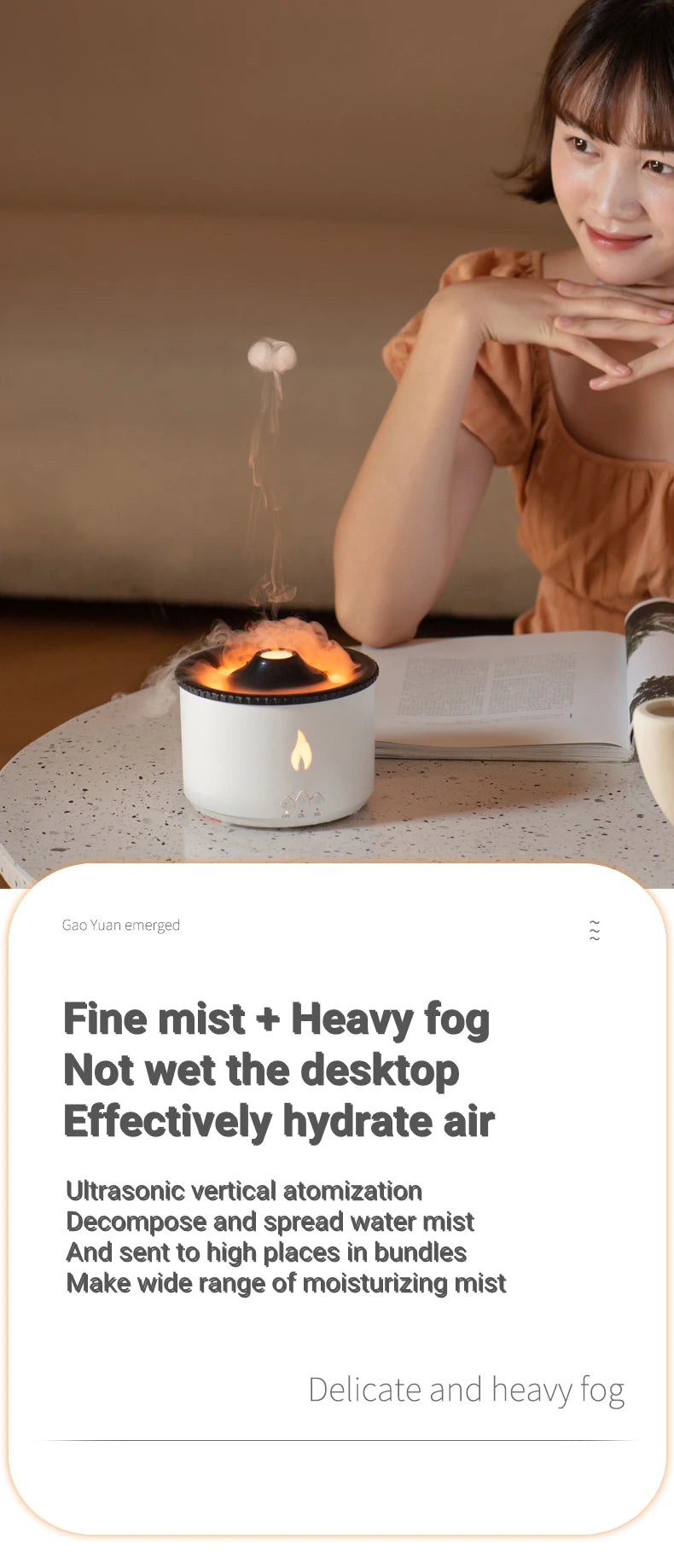 Office Home Desktop Air Humidifier Electric Aroma Essential Oil Diffuser with Flame Lamp Volcano Eruption Fragrance Machine