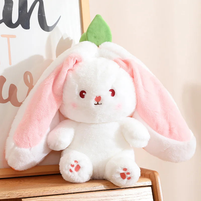 Kawaii Fruit Transfigured Bunny Plush Toy Cute Carrot Strawberry Turn Into Rabbit Plush Toy Kids Birthday Christmas Gift