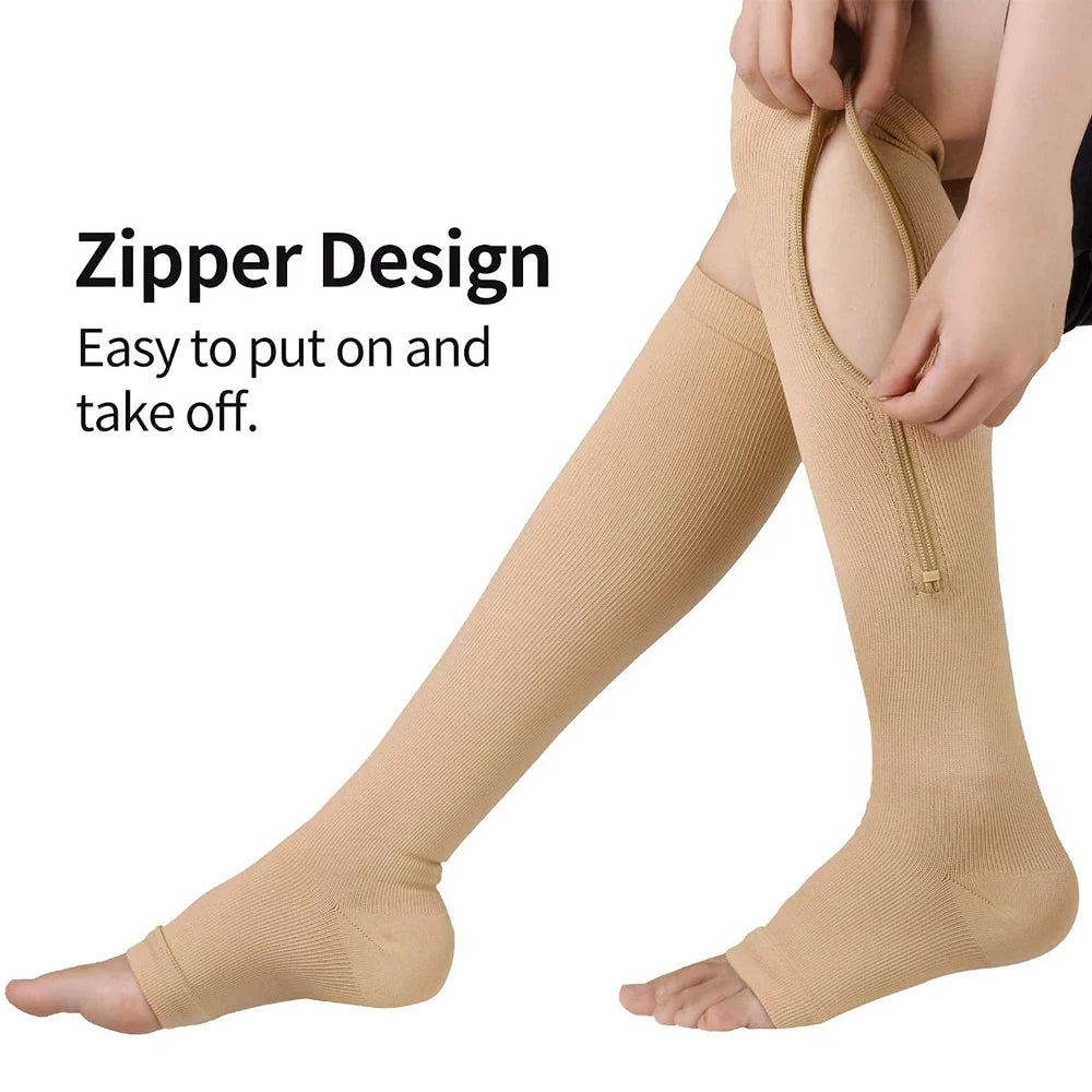 Zipper Compression Socks,15-20 mmHg Knee High Compression Socks for Men Women,Close Toe Support Socks for Varicose Veins,Edema
