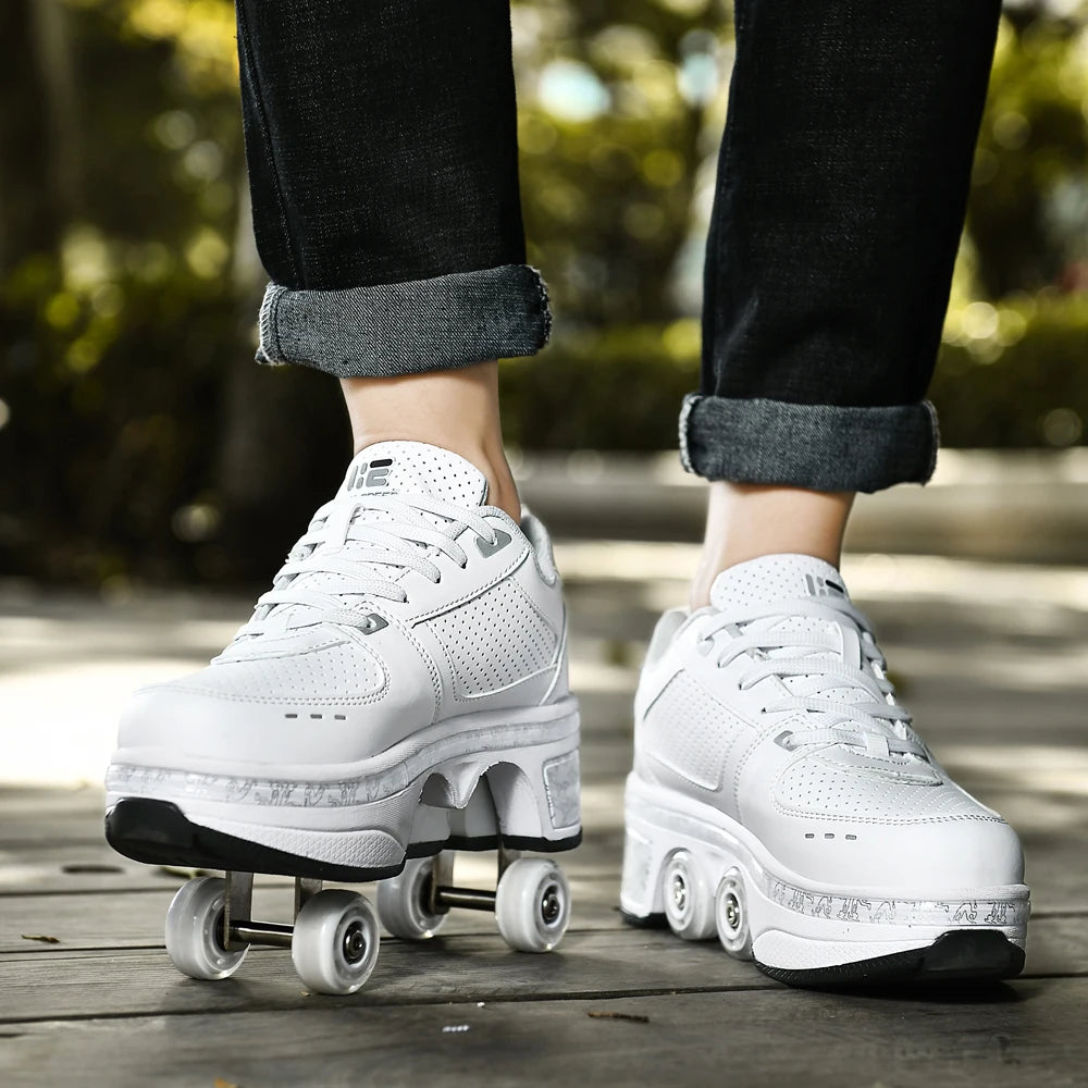 Unisex Four-Wheel Roller Skate Shoes Casual Deformation Parkour Sneakers Kids Skates Stage personalized Sport Roller Skate Shoes