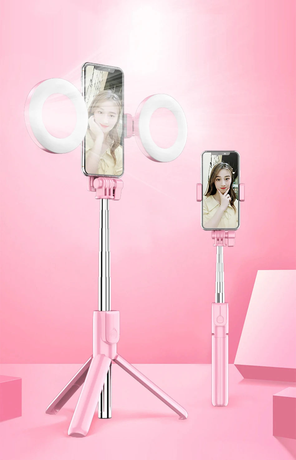 4in1 Wireless bluetooth compatible Selfie Stick LED Ring light Extendable Handheld Monopod Live Tripod for iPhone Android