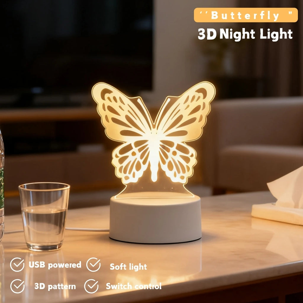3D Dreamy Butterfly LED Night Light, USB Desktop Decorative Light, Suitable for Romantic Bedroom Decoration, Ideal Christmas Gif