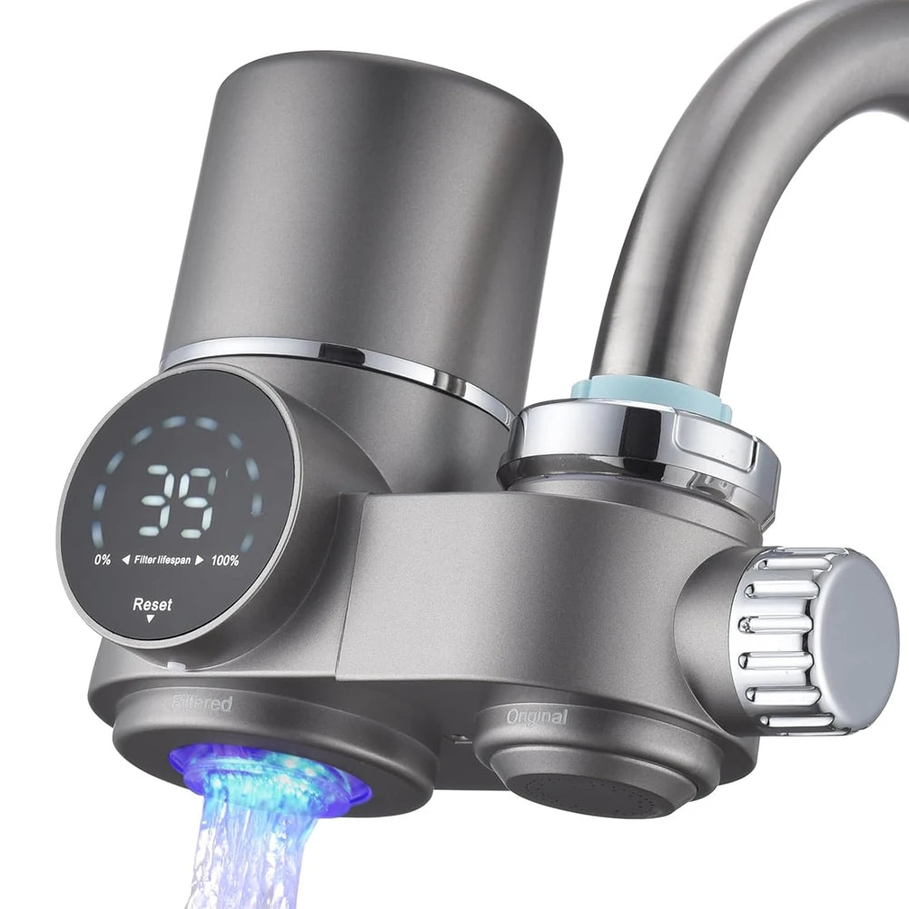 A01M Faucet Water Filter, LED Display Water Purifier to Reduce Lead, Chlorine & Heavy Metals, Sink Water Filter