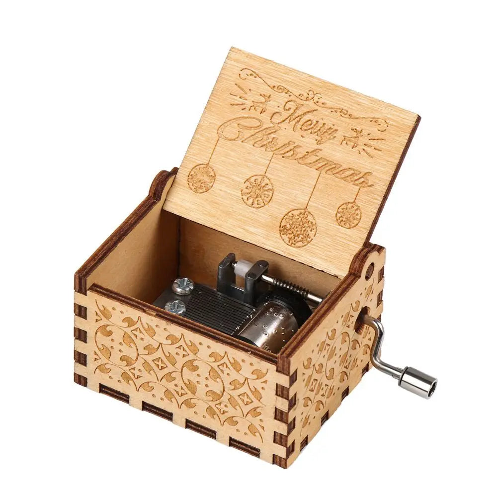 Vintage Engraving Wooden Music Box Hand-cranked Music Box Can't Help Falling in Love Music Box Wife Birthday Valentines Day Gift