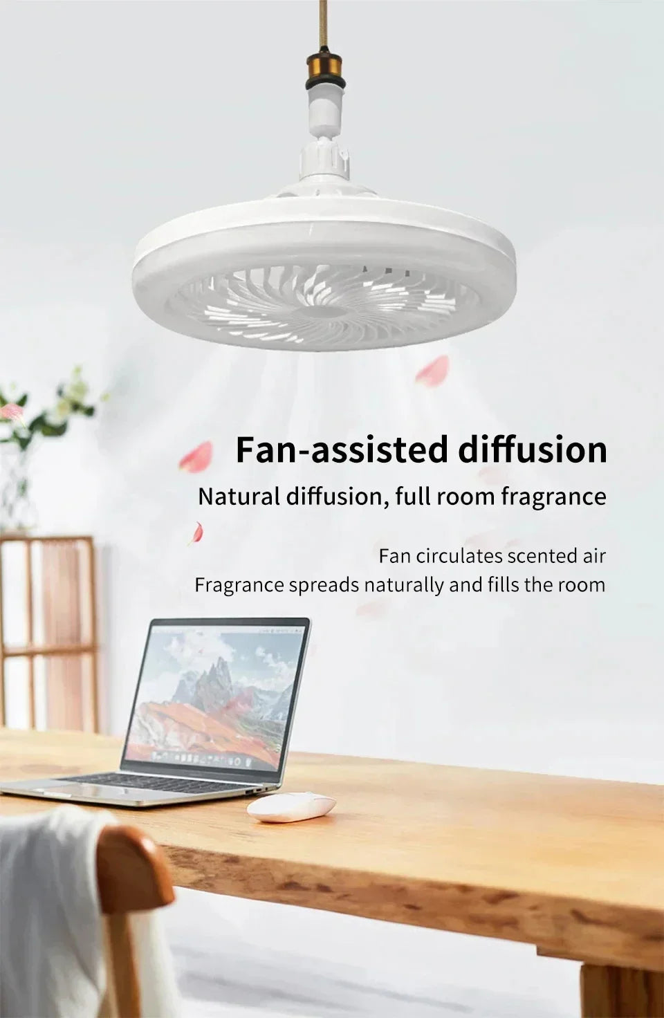 Rotatable 3in1 Ceiling Fan with Remote Control Lighting Lamp E27 Converter Base Lighting Base Bedroom Living Room ﻿Aromatherapy