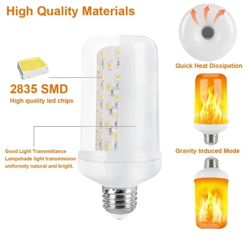 LED E27 Flame Bulb Fire E14 lamp Corn Bulb 4 Modes Party LED Light Dynamic Flame Effect 85v-265v for Home Lighting