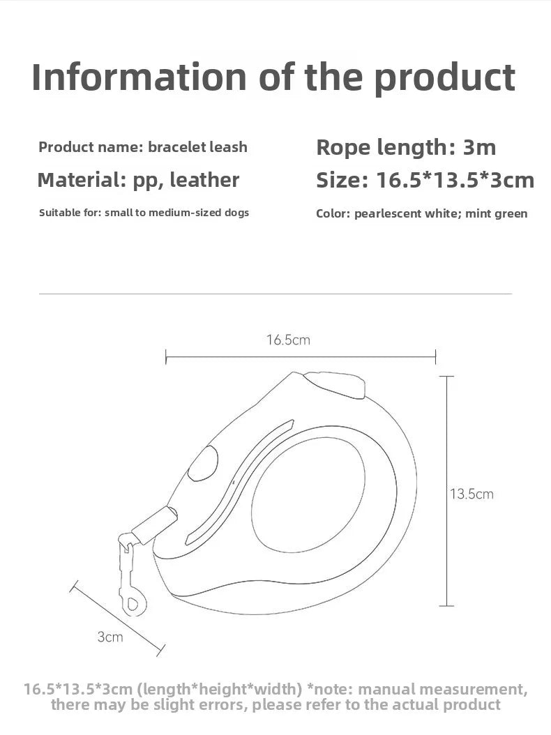 3M Dog Leash Flashlight LED Streamer Roulette Automatic Retractable Nylon Rope for Cat Puppy Walking Running Lead Extension