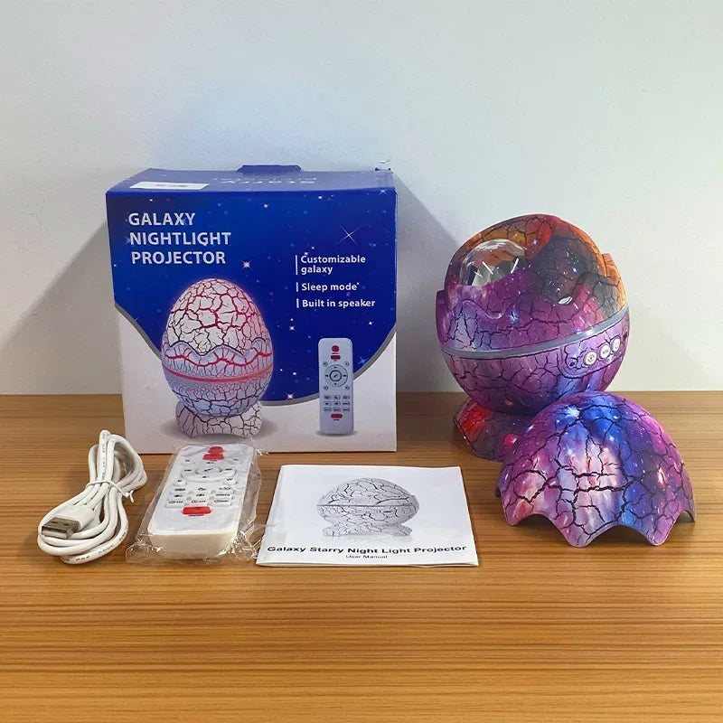 Dinosaur Egg Galaxy Projector with Remote Control Bluetooth Speaker LED Night Light Starry Sky Projection Light Children's Gift