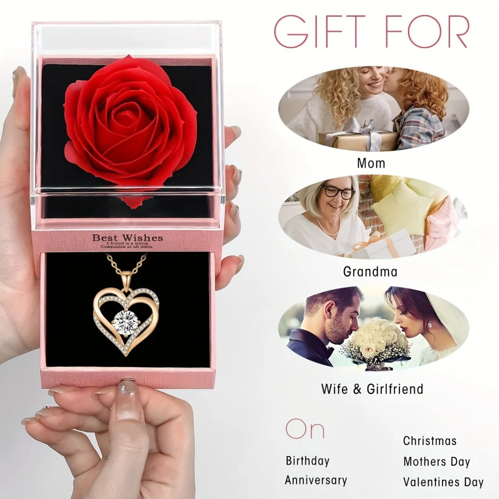 Permanent Rose Gift Box, Love Rose Multi Pendant Necklace,Women's Simple and Exquisite Jewelry,Gift for Mother,Lover,Best Friend
