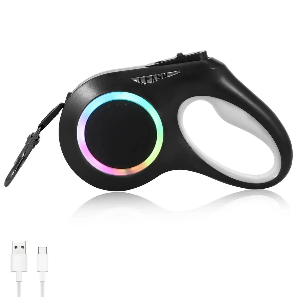 5m LED Flashlight Dog Leash Automatic Retractable Pet Luminous Straps Puppy Walking Night Outdoor Walking Non-Slip Handle