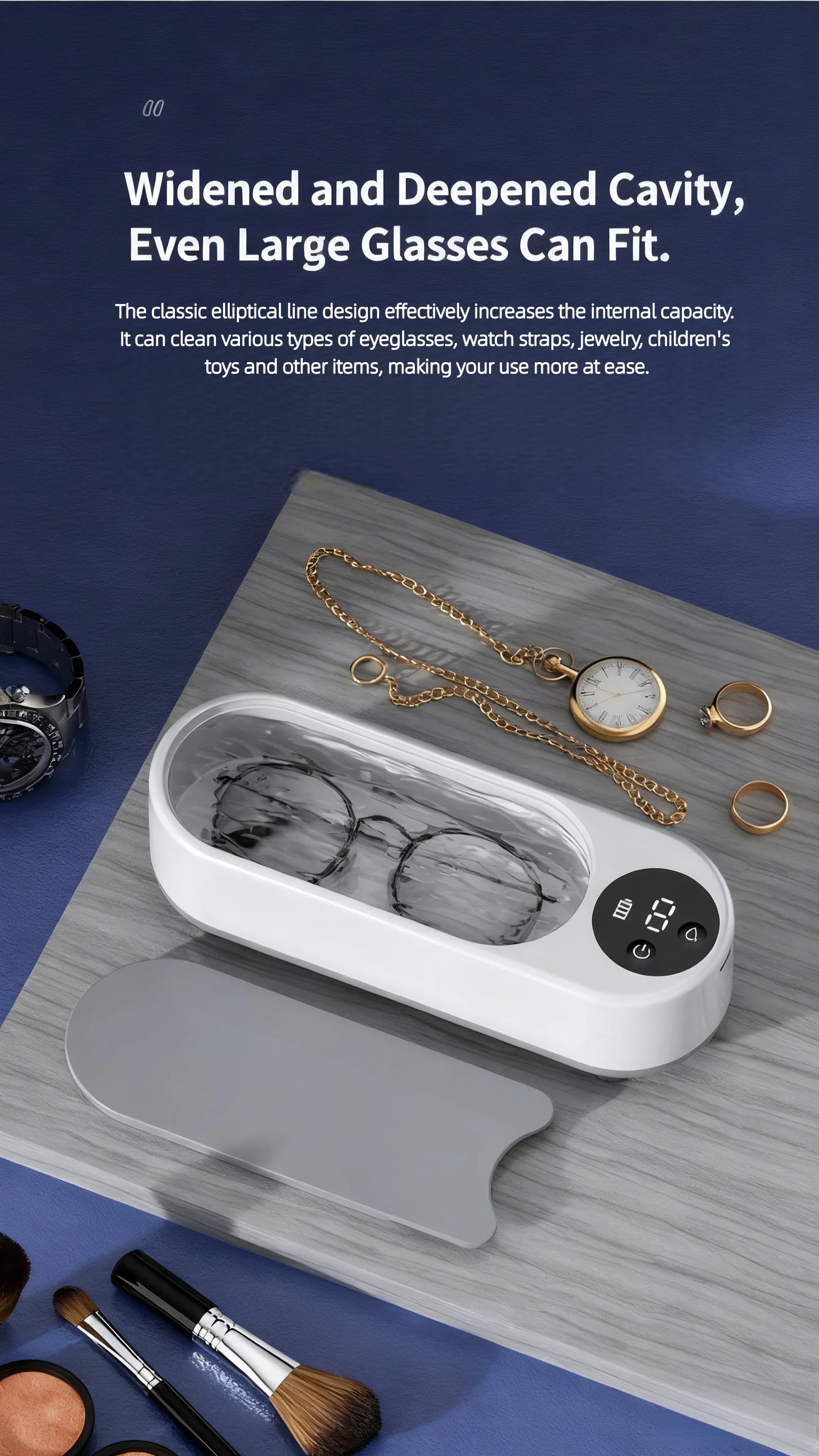 High Frequency Vibration Jewelry Cleaner 360° Automatic Deep Cleaning Tool Portable USB Rechargeable for Rings Watches Glasses