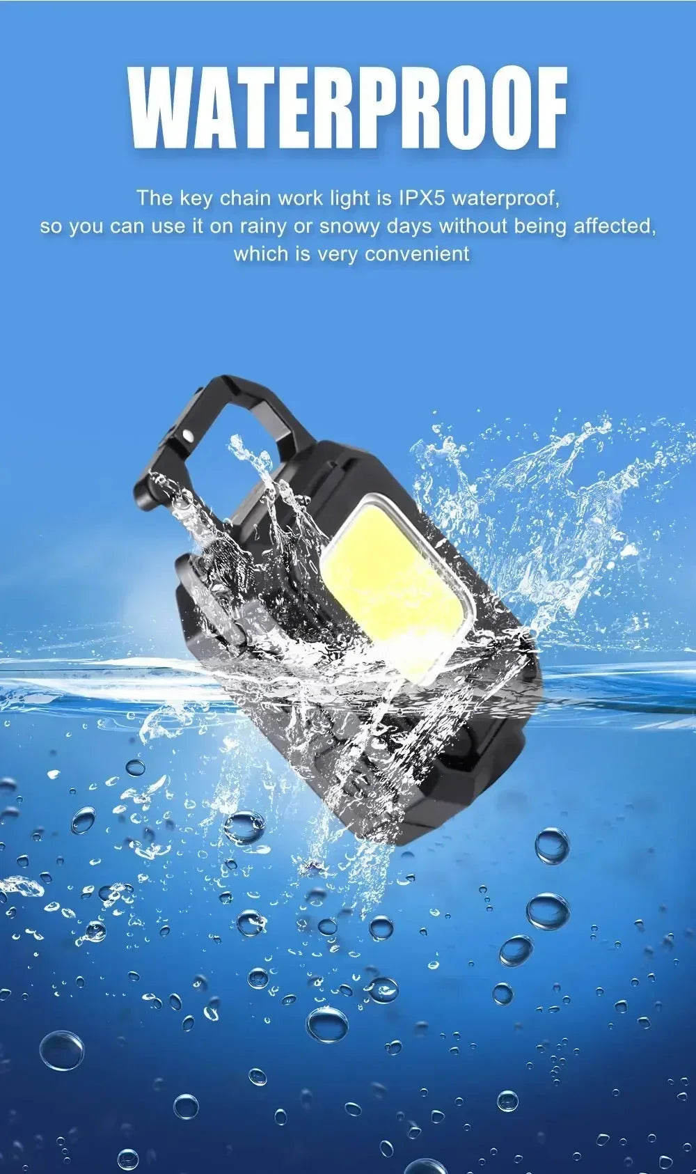 Bright COB Keychain Flashlight,Rechargeable Mini Work Light Magnetic Portable Pocket Lamp for Camping Fishing Hiking Emergency