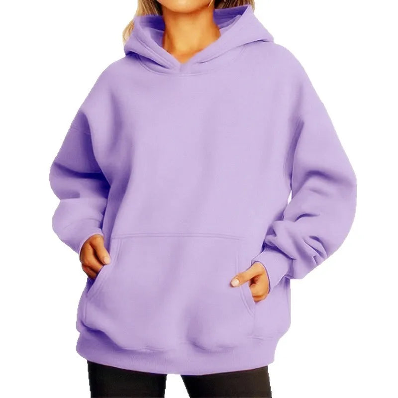 Women's Oversized Hoodie Fleece Lined Comfortable Street Style Long Sleeve Polyester Casual Sweatshirt Autumn Winter New Arrival