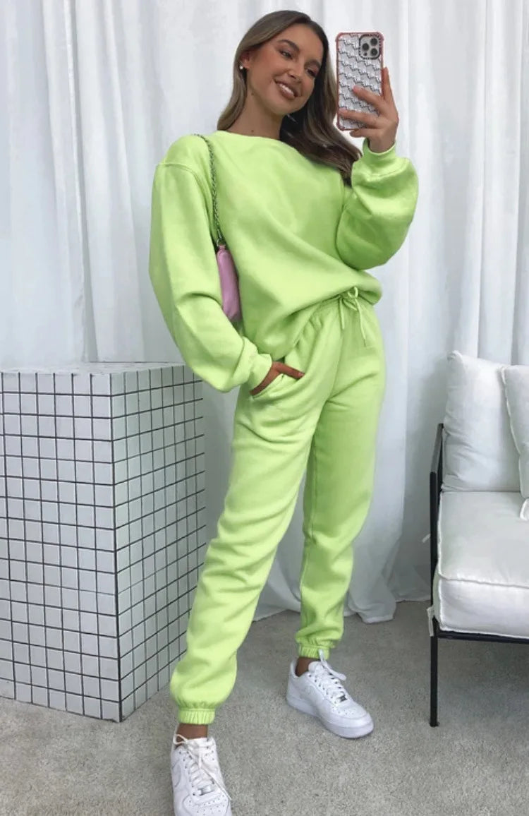 Осение Женские Костюмы Women's Winter Warm Suit Round Neck Solid Color Long Sleeve Pullover Sweatshirt Sweatpants Штаны Женские