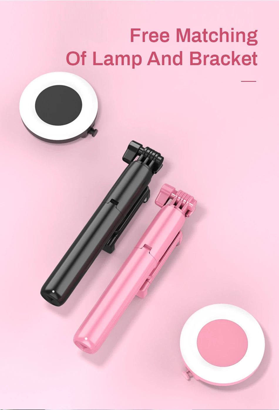4in1 Wireless bluetooth compatible Selfie Stick LED Ring light Extendable Handheld Monopod Live Tripod for iPhone Android