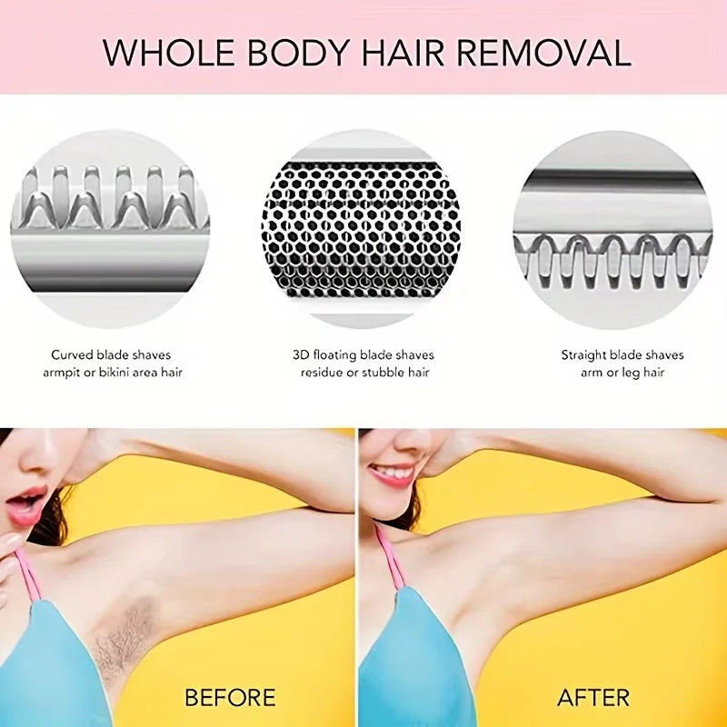4 in 1 Electric Razor for Women Shaver Lady Shaver Body Hair Trimmer for Armpit Bikini Arm Leg Face Mustache Portable Painless