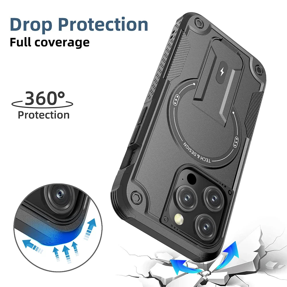 For Magsafe Stand Invisible Phone Case for IPhone 17 16 15 14 11 13 12 Pro Max Plus Wireless Charging Hard Anti-fall Cover