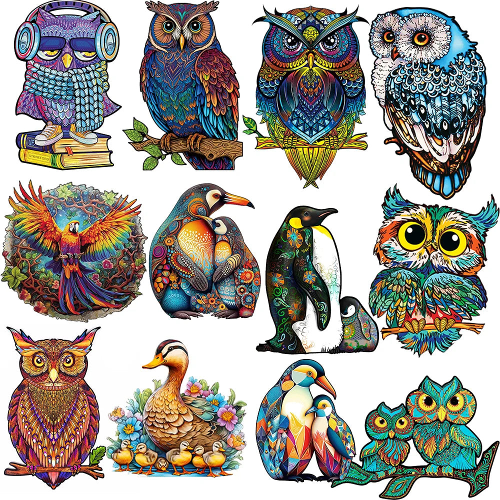 Owl Wooden Animal Puzzle DIY Crafts Brain Trainer Puzzles Game for Kids Adult Educational Wood Toy Gift Medium Difficulty Jigsaw