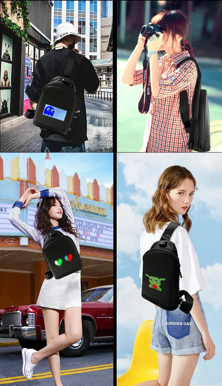 Led Waist Bag Smart  APP LED Pixel Backpack for Women Men DIY Multilingual Graffiti Dynamic Shoulder Bag Chest Bag Led Display