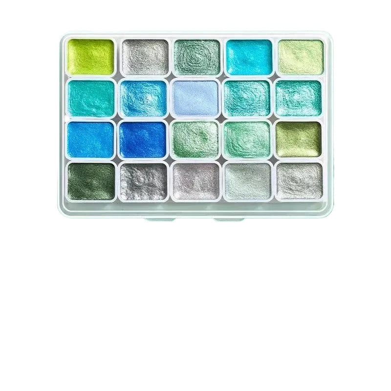 20 Colors Metal Watercolor Painting Set, Portable Box With Shiny Pearls Solid Watercolor Painting, And Art Supplies, Watercolor