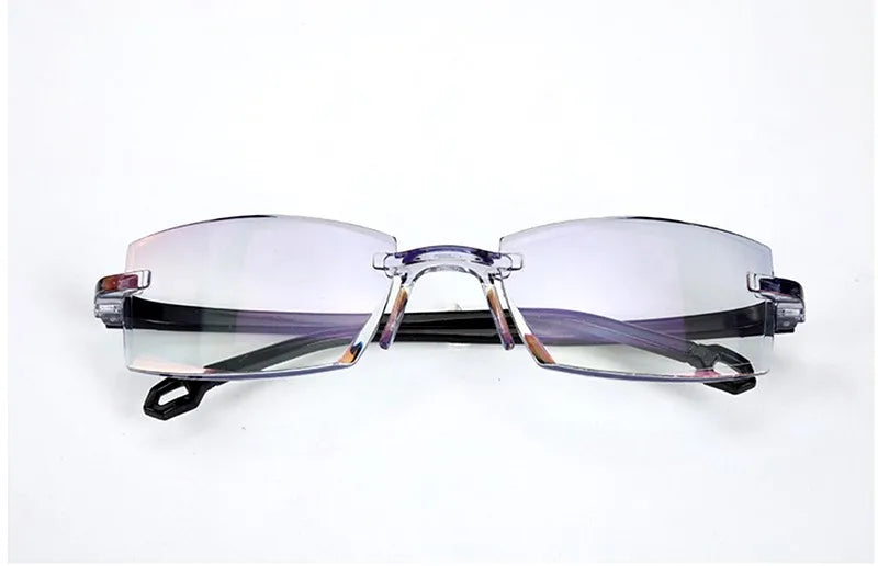 2 Pair New Men Women Rimless Reading Glasses Anti Blue Light Bifocal Far Near Magnification Eyewear Presbyopic Glasses +150 +200