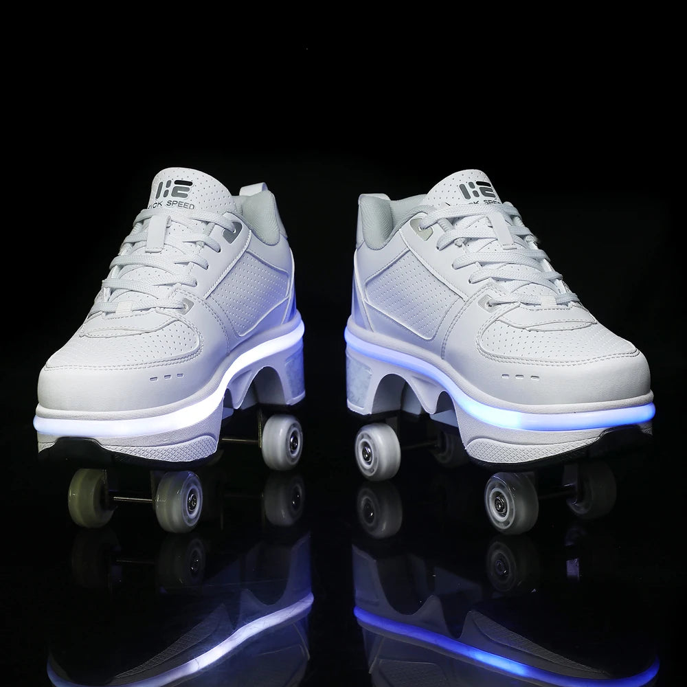 Unisex Four-Wheel Roller Skate Shoes Casual Deformation Parkour Sneakers Kids Skates Stage personalized Sport Roller Skate Shoes