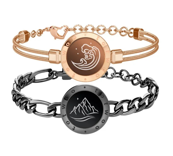 Totwoo Long Distance touch Light up&Vibrate Bracelets for Couples, Long Distance Relationship Gifts Smart Sun&Moon Love Bracelet