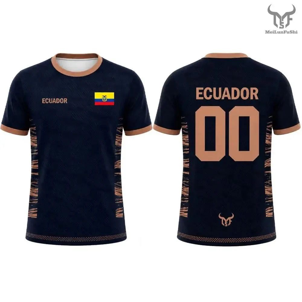 New Ecuador Flag Printed T-Shirt Men's and Women's Fashion Crew Neck Sports Jersey Loose Summer Quick Dry Soccer Training Tops