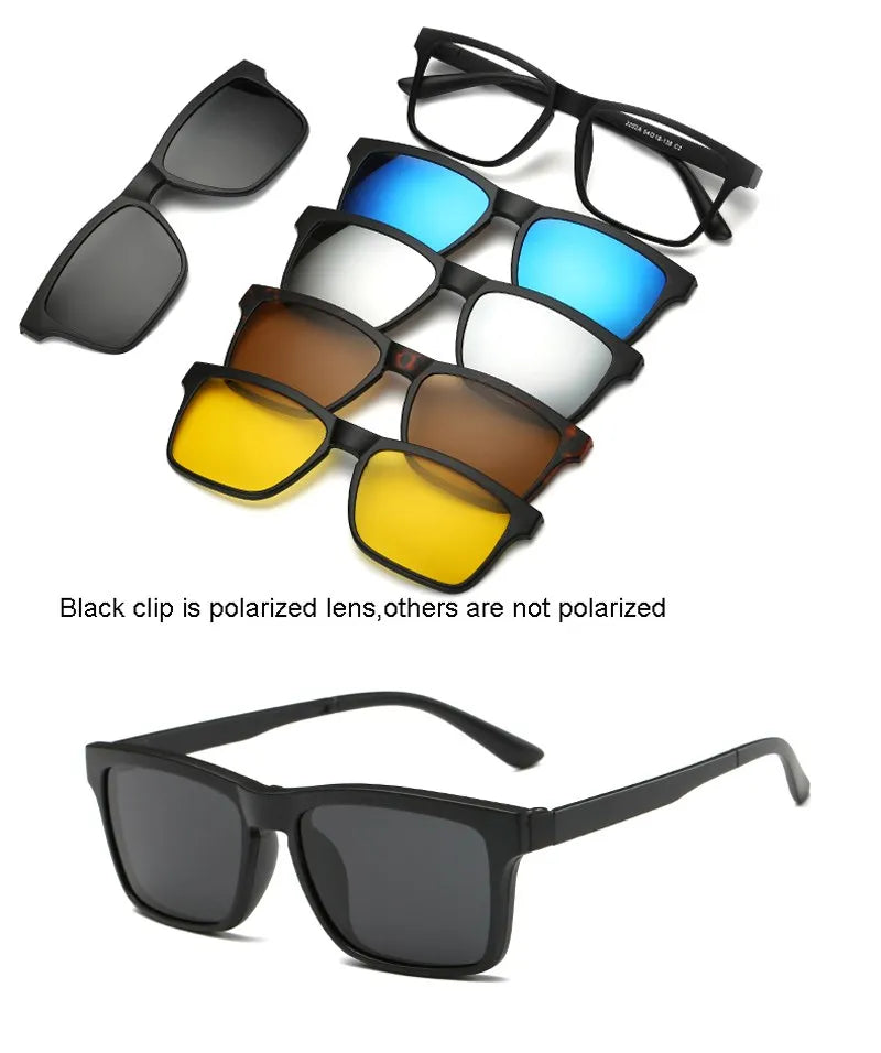 HJYFINO 5 lenes Magnet Sunglasses Clip Mirrored Clip on Sunglasses clip on glasses Polarization Clip Custom Prescription Myopia