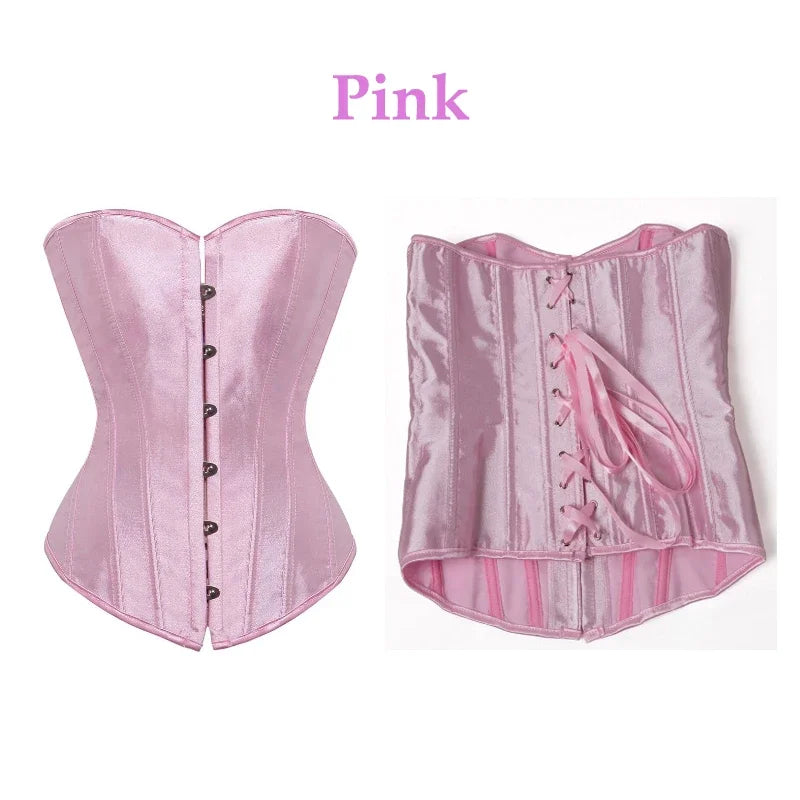 Elegant Satin Corset Women Solid Color Lace Up Corsets Slim Body Shaper Strapless Overbust Plus Size Corset and Bustier S-6XL