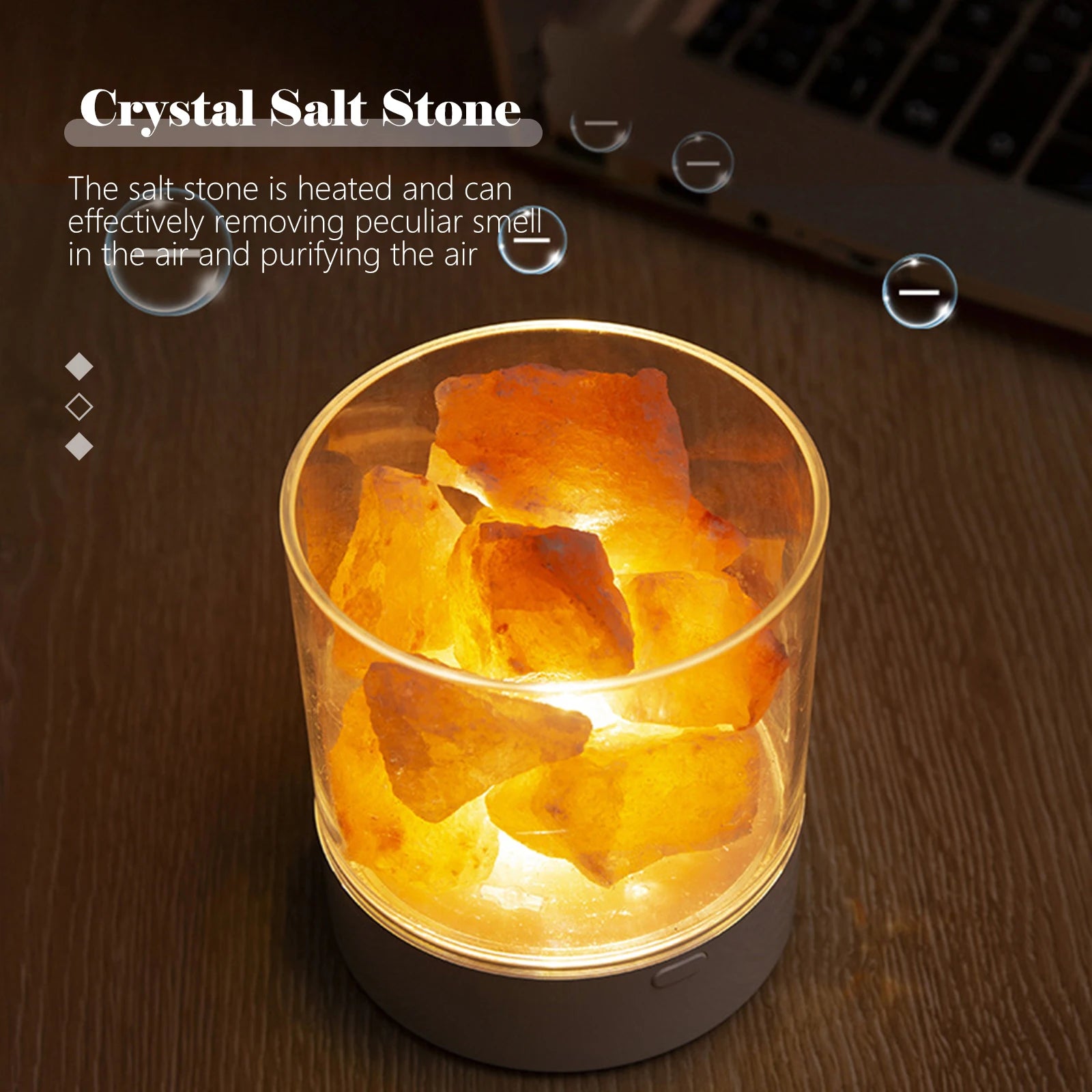 LED Rock Crystal Lamp Essential Oil Diffuser 7 Colors LED Crystal Salt Stone Night Light Home Office Bedroom Desktop Decoration