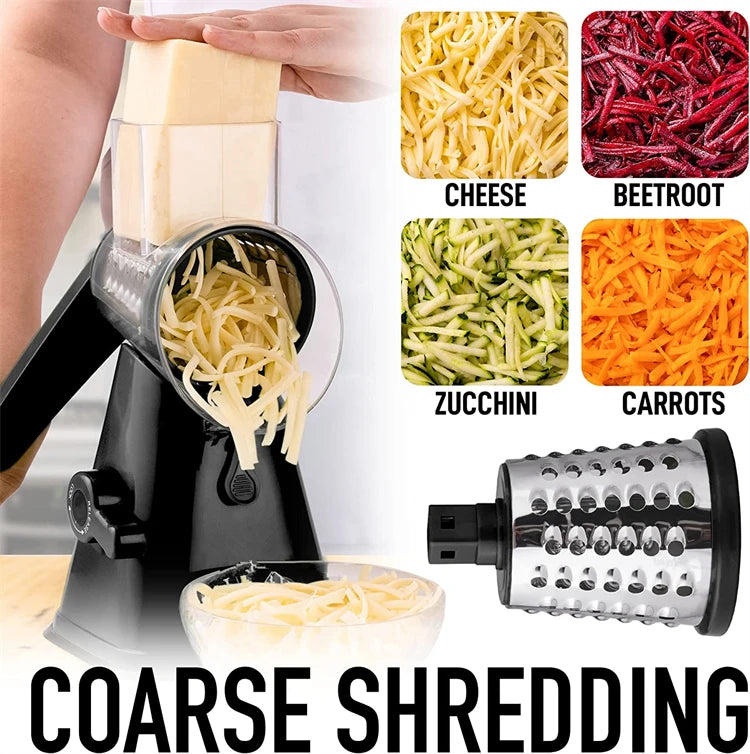 LMETJMA Rotary Cheese Grater with Handle Manual Vegetable Graters Shredder Slicer Nuts Grinder with Strong Suction Base JT122