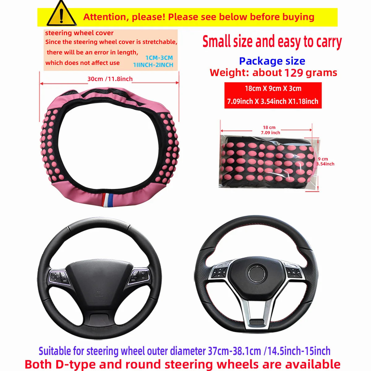 Automotive Products Carbon Tiny Silicone Massage Pellet Leather Steering Wheel Cover without Inner Ring Fits 14.5-15 Inches