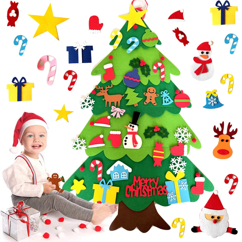 DIY Felt Christmas Tree Wall Hanging Artificial Xmas Tree with Santa Claus Snowflakes Ornament New Year Party Supplies Gift