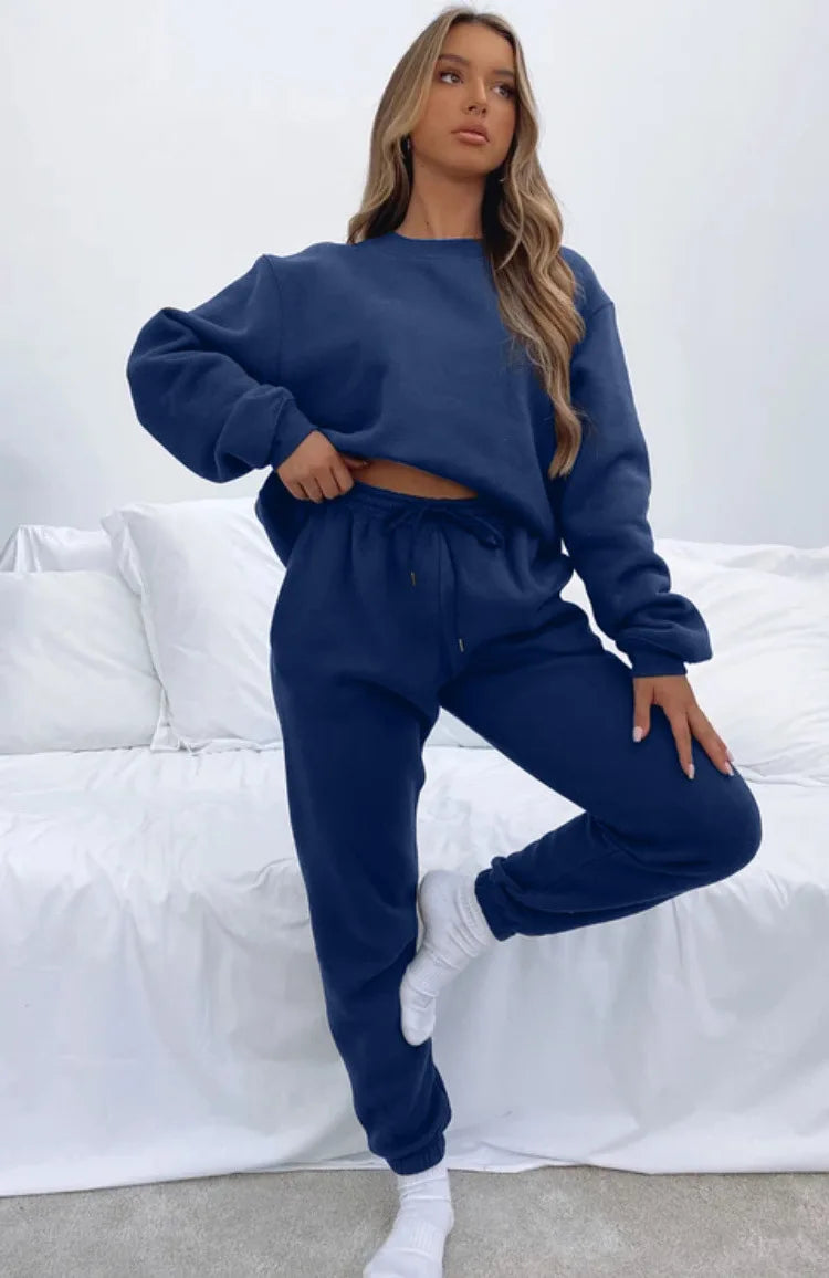 Осение Женские Костюмы Women's Winter Warm Suit Round Neck Solid Color Long Sleeve Pullover Sweatshirt Sweatpants Штаны Женские