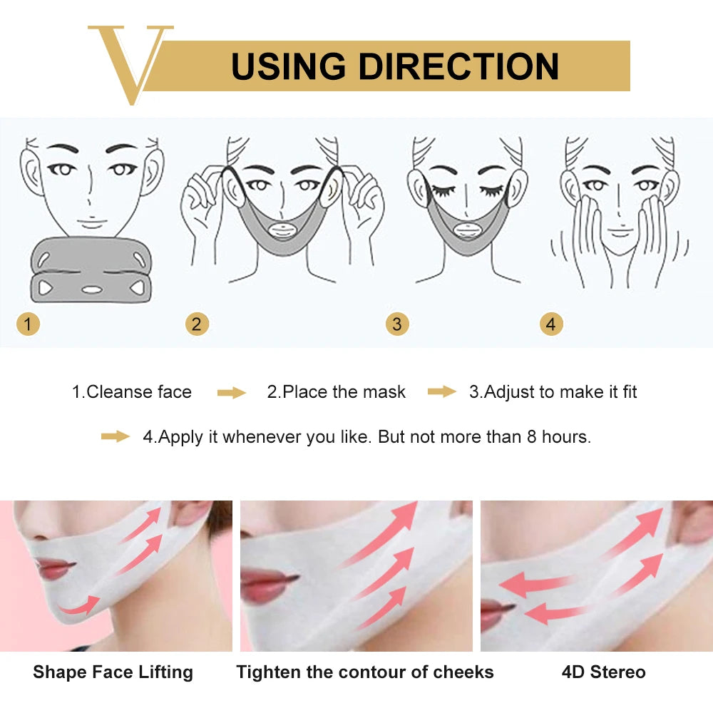 4D V shape Lifting Face Mask Ear Hanging Chin Cheek Lift Facial Slimming Hydrogel Thin Face-Lifting Slimmer Mask Black Packaging