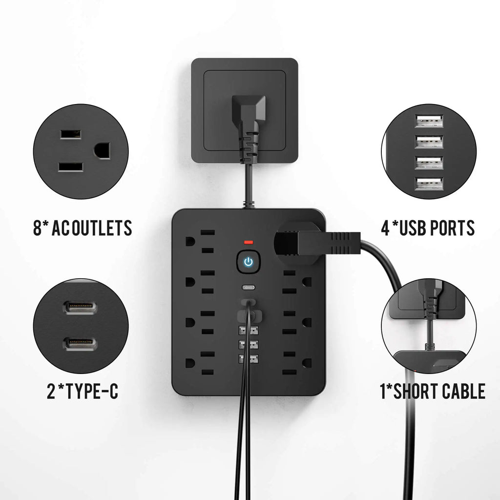 14-in-1 Multifunctional Power Strip with Switch & Surge Protection,  with 8AC Outlets & 4 USB & 2 Type-C Ports travel charger