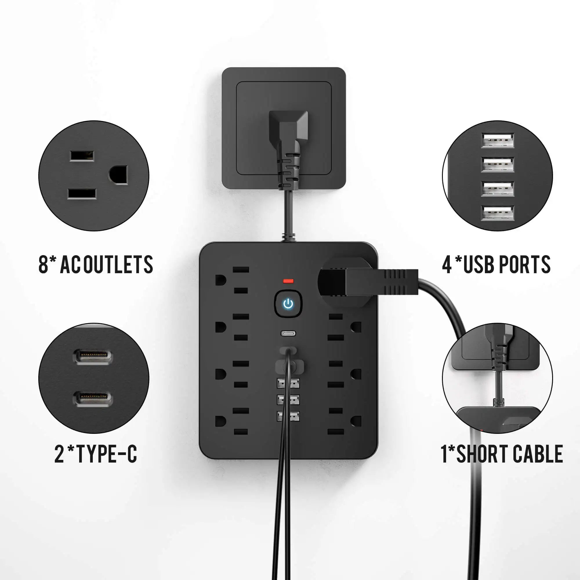 14-in-1 Multifunctional Power Strip with Switch & Surge Protection,  with 8AC Outlets & 4 USB & 2 Type-C Ports travel charger