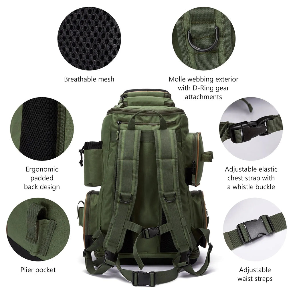 Bassdash Multifunctional Fishing Tackle Backpack Lightweight Tactical Soft Tackle Box with Protective Rain Cover