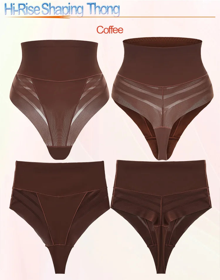 Women's High Waist Thong Style Shapewear Tummy Control Waist Trainer Hip Lift Body Shaping Pants Plus Size Striped Mesh Thong