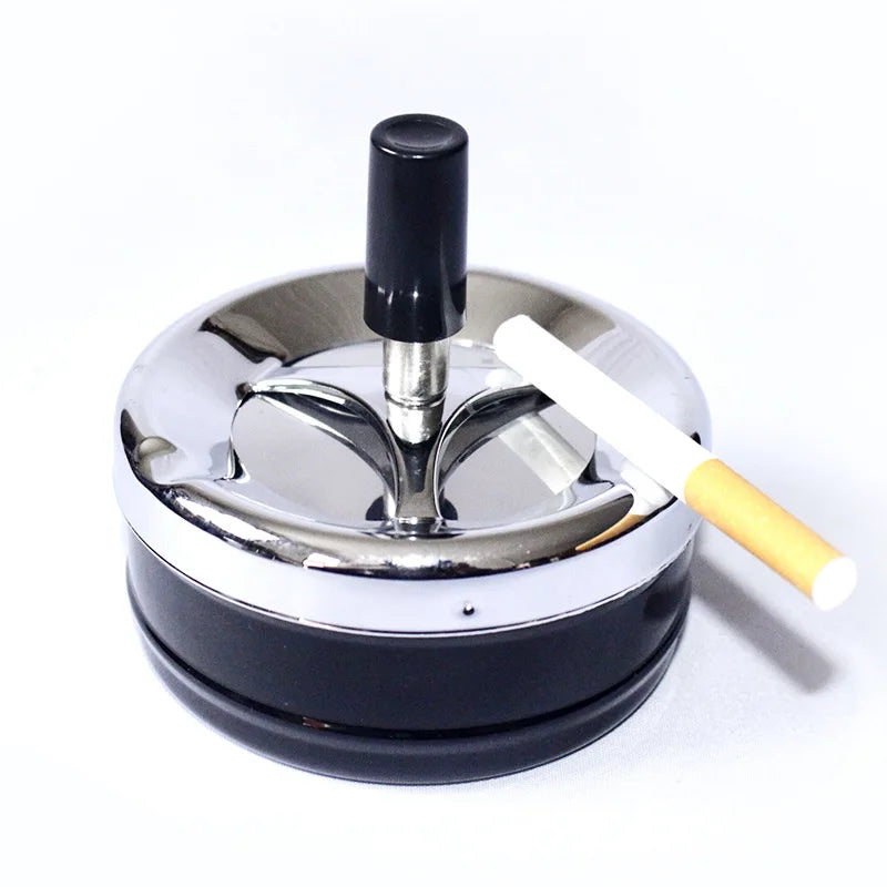Cool Ashtray Stainless Steel Push Down Spinning Ashtray Self-Cleaning Ashtray With Lid Cover Ash Tray for Cigarette Smoking