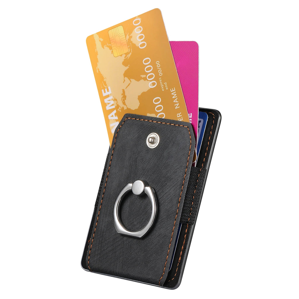 Phone Holder Wallet Case Card Slot Holder PU Leather Back Sticker Adhesives With Ring Stand For Mobile Phone iPhone Samsung