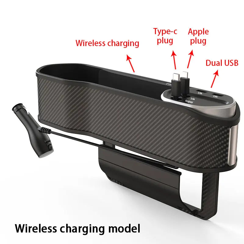 SEAMETAL Car Seat Gap Filler Organizer With Cup Holder Front Seat Console Side Pocket With Wireless Charging,Type-C,Lightning