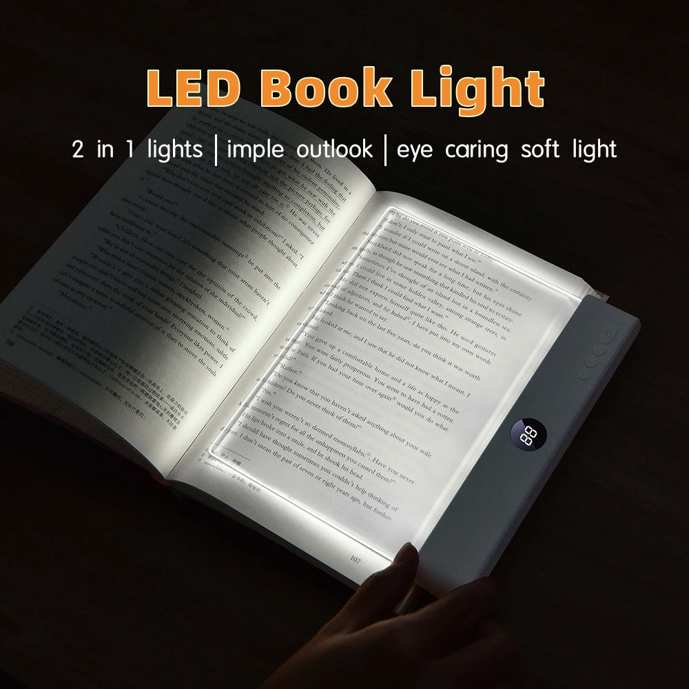 LED Book Light Rechargeable Reading Lights for Books in Bed Eye Caring 3 Color Stepless Dimming Flat Book Light for Book Lovers
