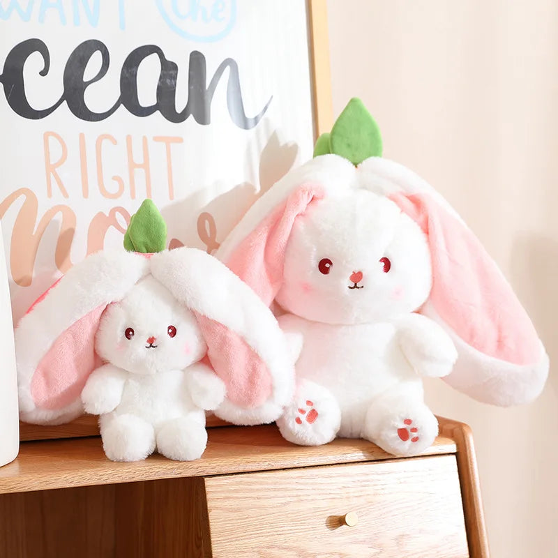 Kawaii Fruit Transfigured Bunny Plush Toy Cute Carrot Strawberry Turn Into Rabbit Plush Toy Kids Birthday Christmas Gift