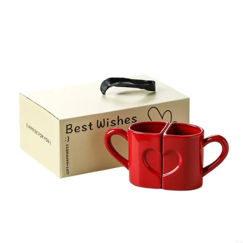 Pack of 2 Heart Puzzle Designs Ceramic Mugs Comfortable Handle Coffee Cup for Couples Romantics Valentine Gift HX6C