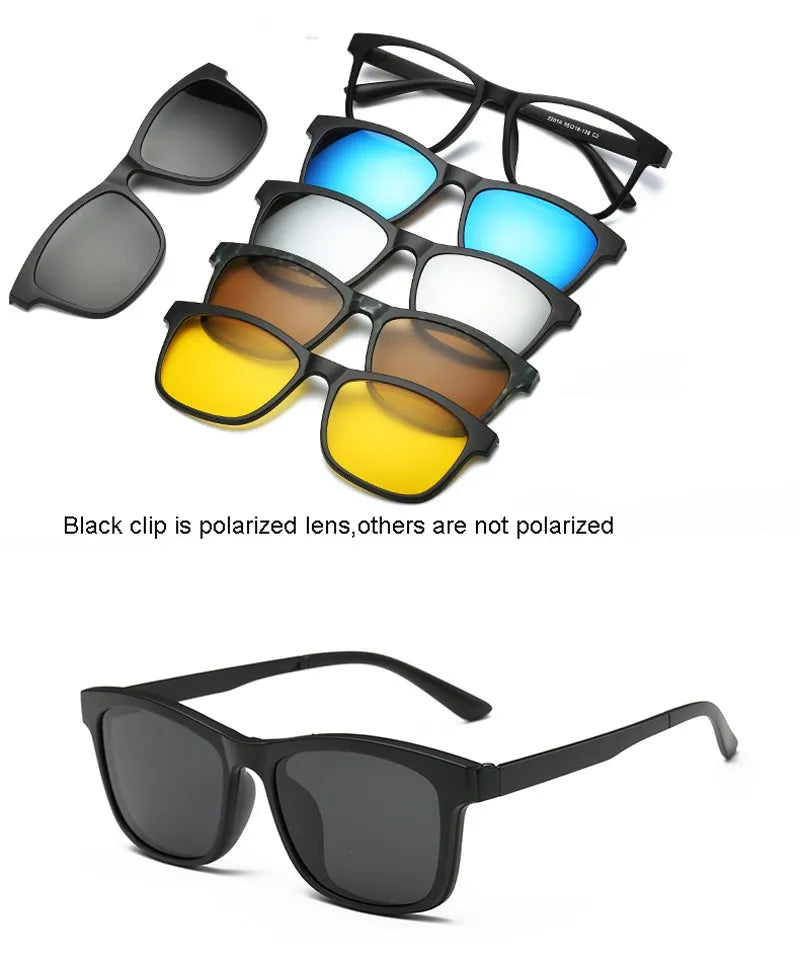 HJYFINO 5 lenes Magnet Sunglasses Clip Mirrored Clip on Sunglasses clip on glasses Polarization Clip Custom Prescription Myopia