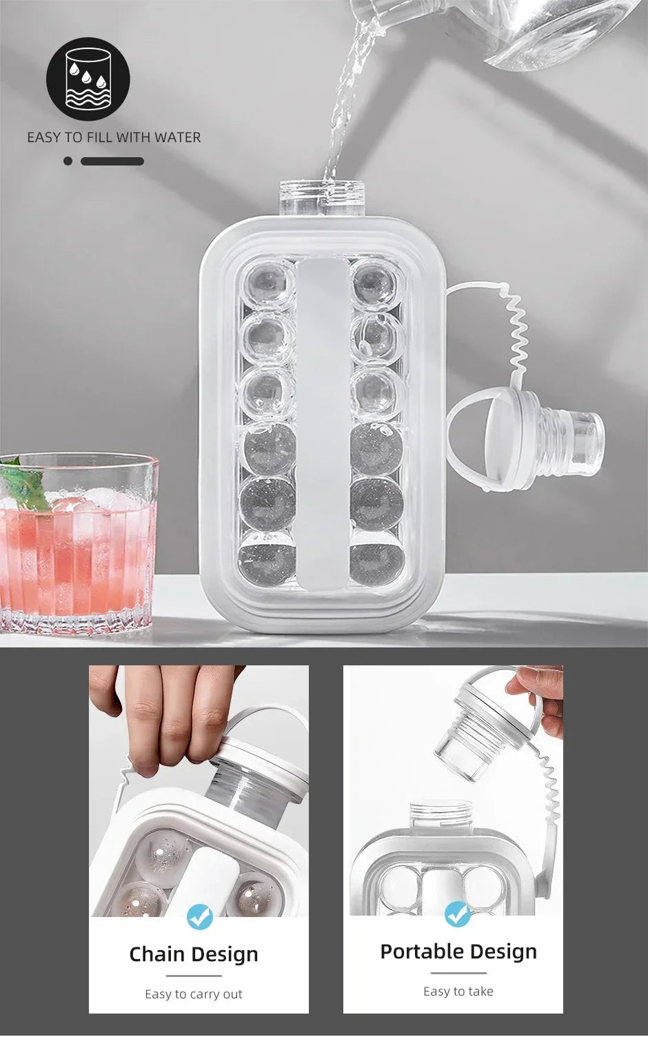 Portable 2in1 Folding Ice Maker Water Bottle with Creative Ice Cube Mold Ice Hockey Lattice Kitchen Bar Gadgets Ice Making Tool