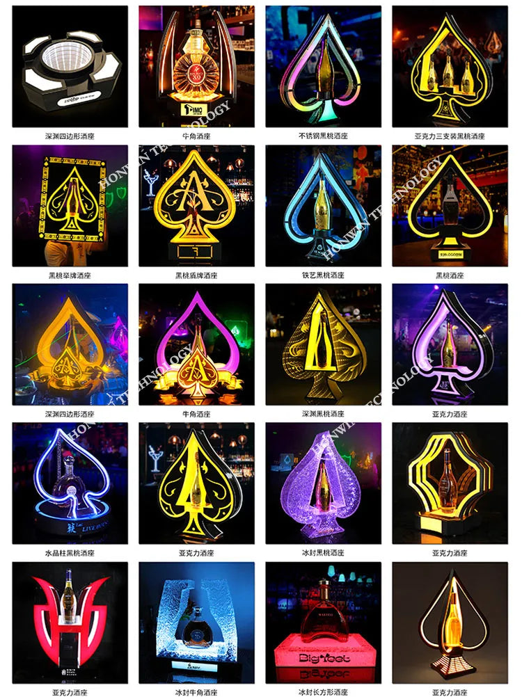 Nightclub Wine Presenter 3 Bottles Rechargeable LED Ace of Spade Glorifier Box Armand de Brignac Champagne Bottle Carrier Case
